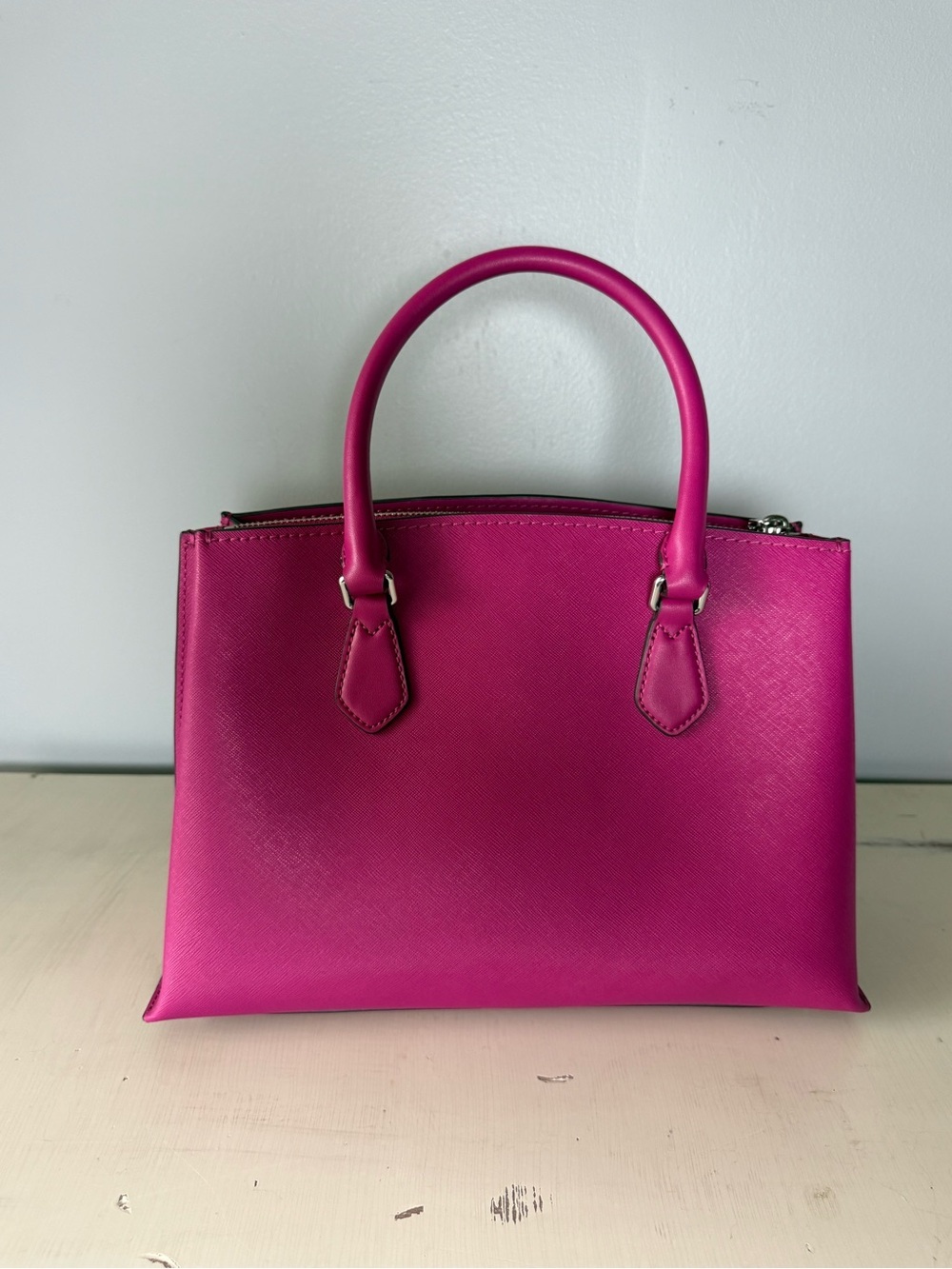 Michael Kors Ruby Medium Leather Satchel, Deep Fuchsia • New with tags - Picture 3 of 9